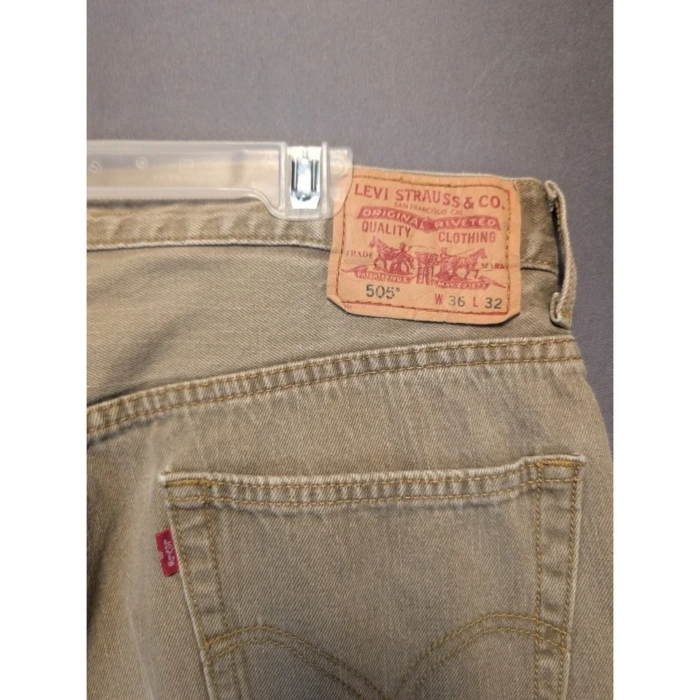 Levi's 505 Mens Jeans 36x32 Tan Denim Regular Fit Straight Leg Grunge Streetwear